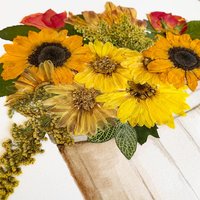 Rustic Pressed Flowers in Watercolor Bucket - Wall Art