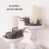 DIY Lavender Candle Gift Set: Rolled Beeswax Pillar Candle with Dried Flower Mini Wreath Craft Kit
