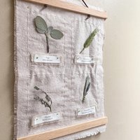 DIY Botanical Herbarium Wall Hanging – Slow Stitching Embroidery Kit with Pressed Herbs, Linen Wall Decor Craft