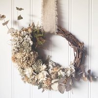 Soft Linen Dried Flower Wreath Kit | DIY Neutral Wreath | Farm-Grown Flowers | Botanical Craft Kit | Natural Grapevine Wreath