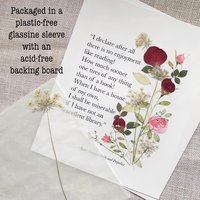 Jane Austen Quote Print, Pride and Prejudice Wall Art, Book Lover Gift, Literary Art Print, Pressed Rose Botanical Decor
