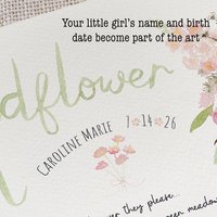 Personalized Girl Nursery Art, Sweet Wildflower Girl Poem Print, Custom Name & Birth Date, Floral Nursery Decor, 11x14 Wall Art