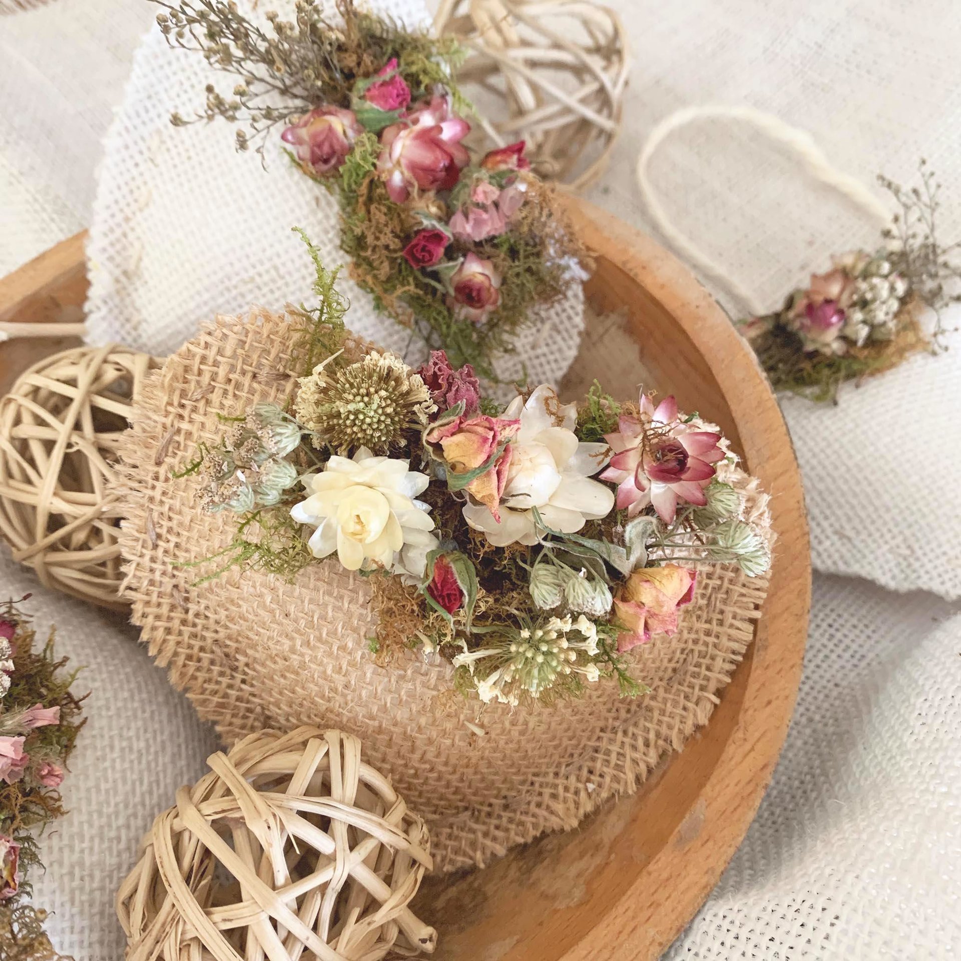 Valentines Craft Kit - DIY Rustic Heart Bowl Fillers or Ornaments with Organic Dried Flowers
