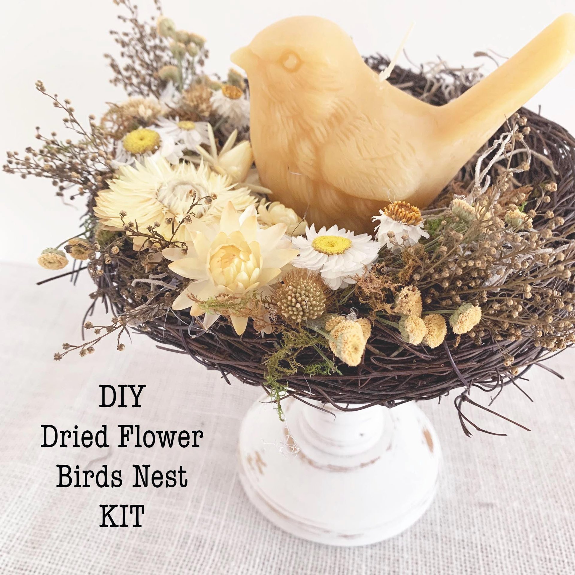 Birds Nest Natural Craft Kit: DIY Spring Gift with Dried Flowers and Beeswax Candle
