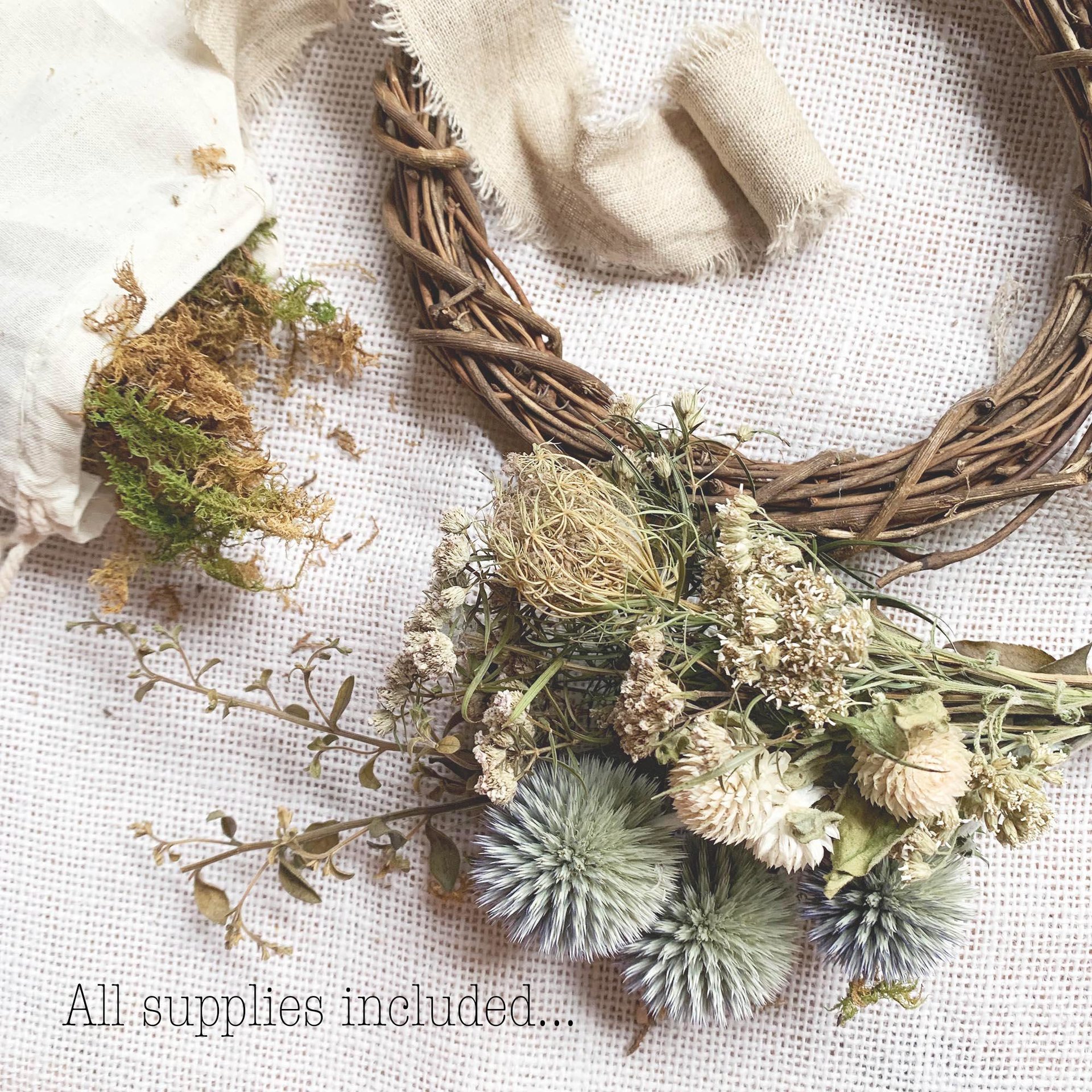 Prairie Sky Dried Flower Wreath Kit | DIY Native Wildflower Wreath | Globe Thistle & Gomphrena | Farm Grown Flowers