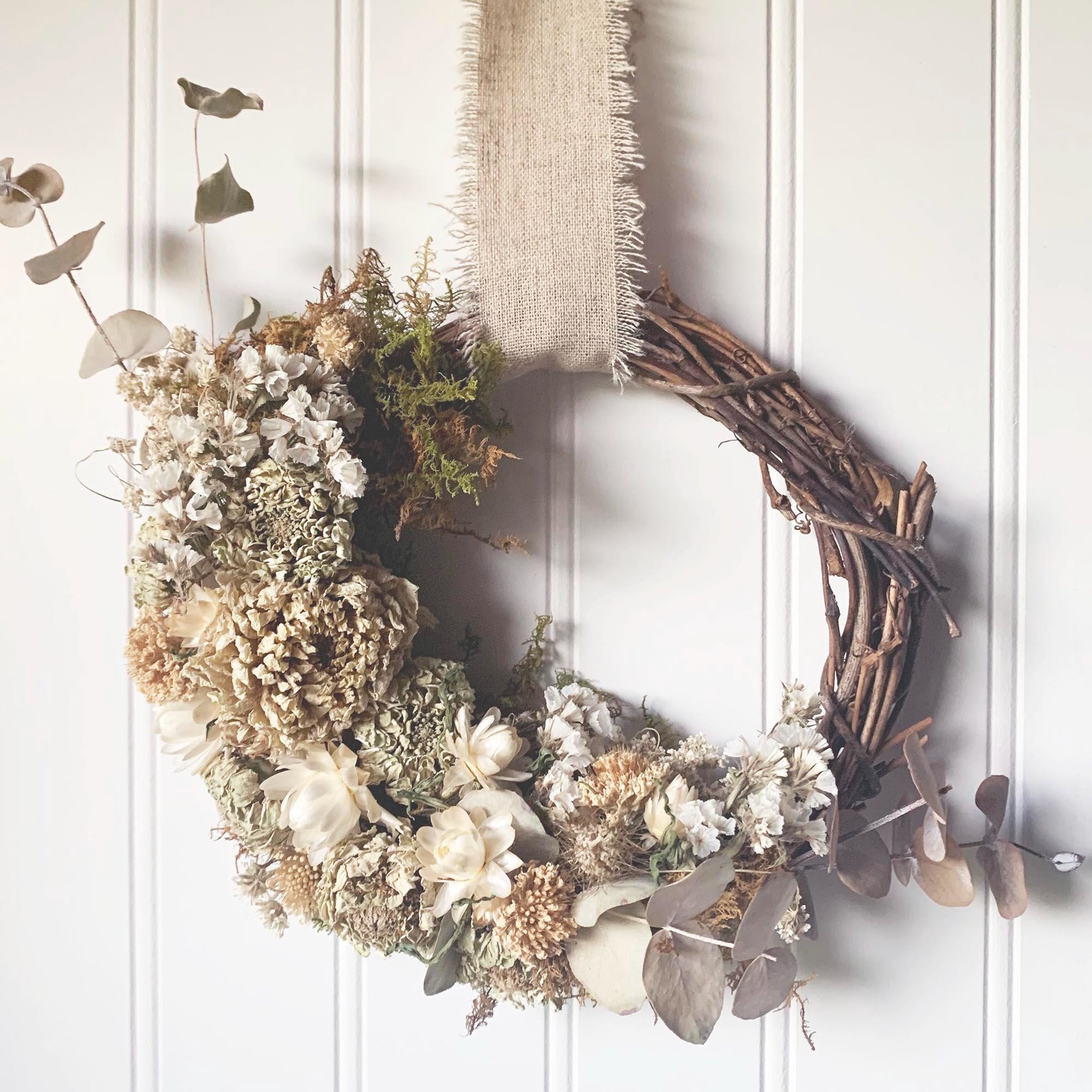 Soft Linen Dried Flower Wreath Kit | DIY Neutral Wreath | Farm-Grown Flowers | Botanical Craft Kit | Natural Grapevine Wreath