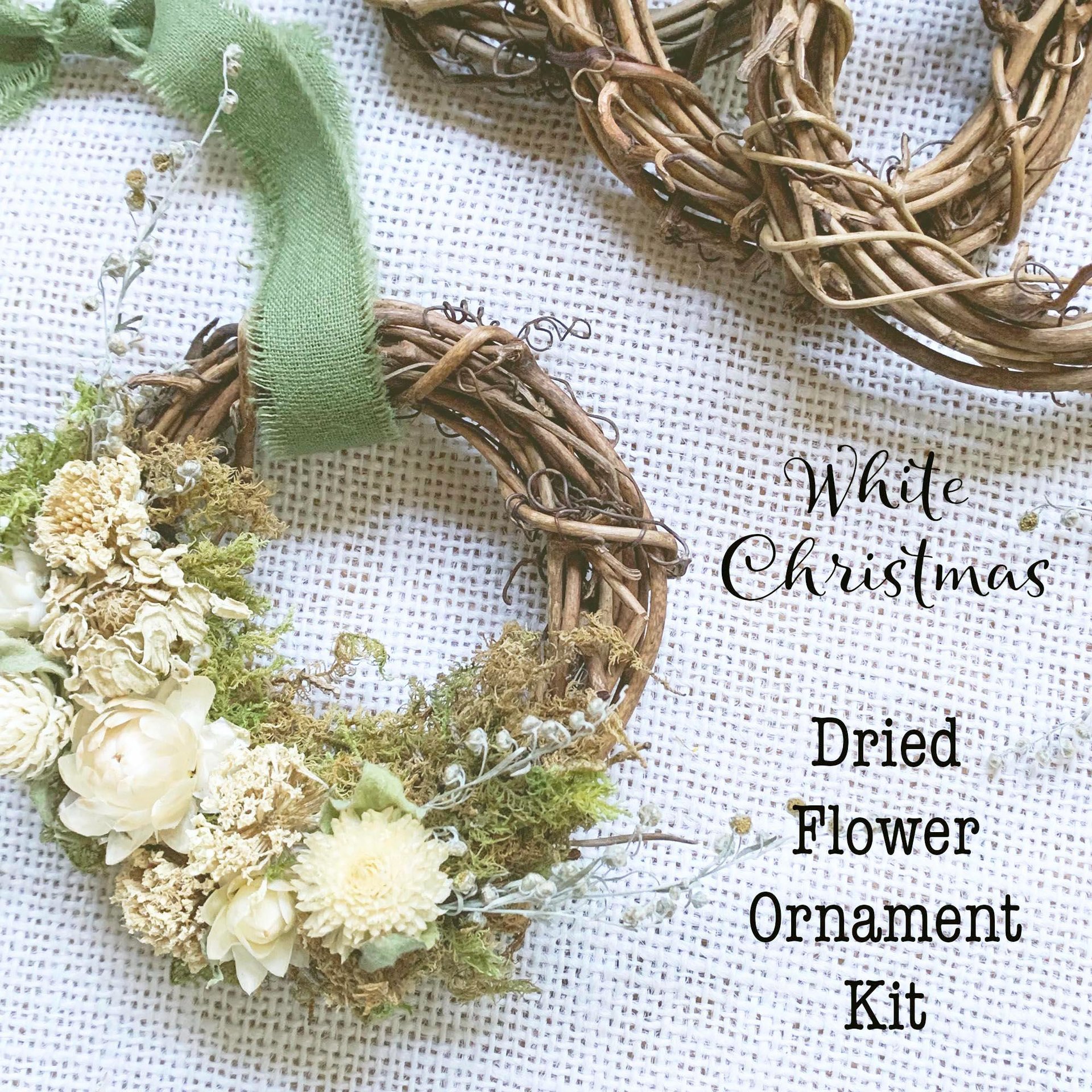 White Christmas Dried Flower Ornament Kit | DIY Natural Craft from Farm Grown Flowers | Set of 4