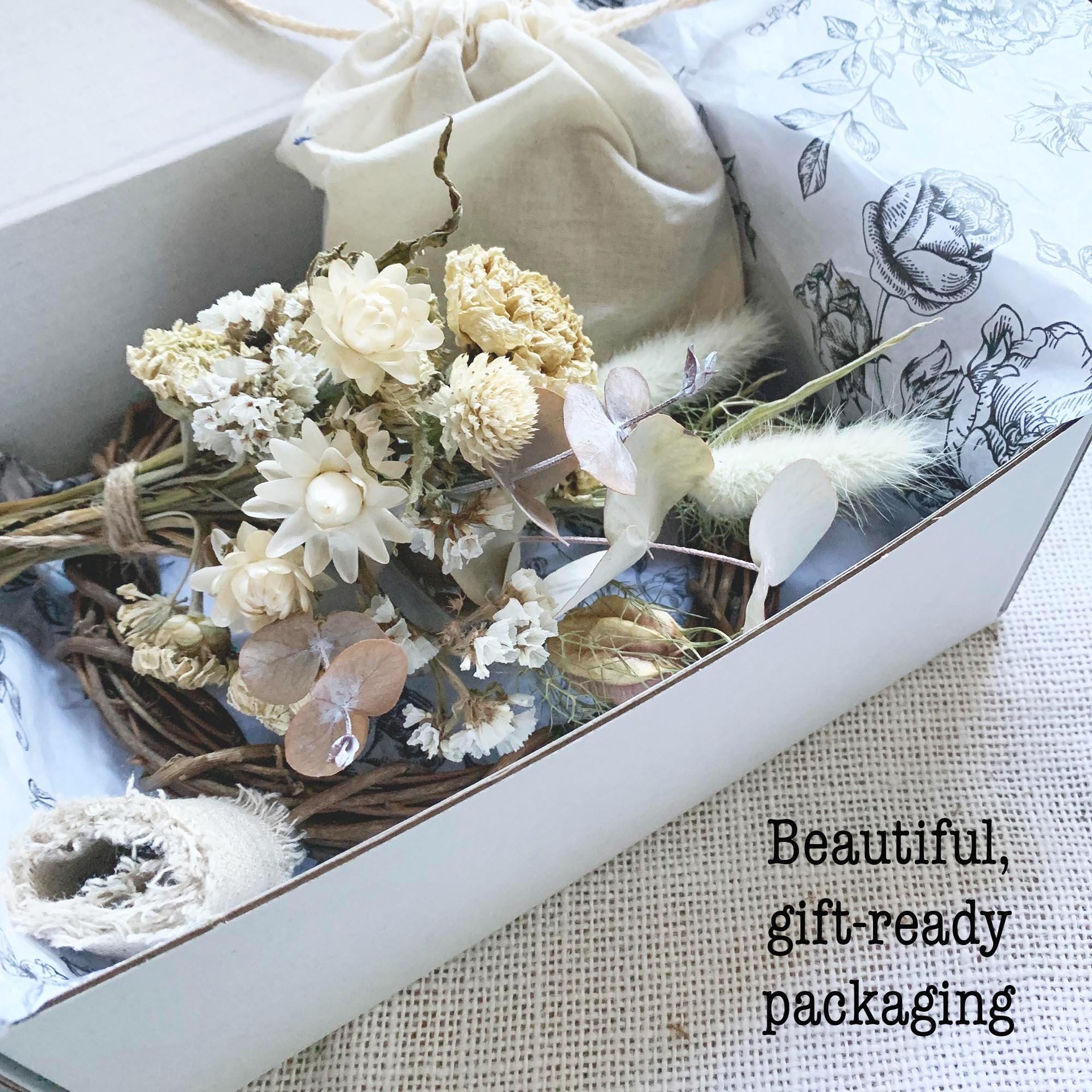 White Christmas Dried Flower Wreath Kit, DIY Holiday Wreath, Winter Craft Kit, Farm Grown Flowers