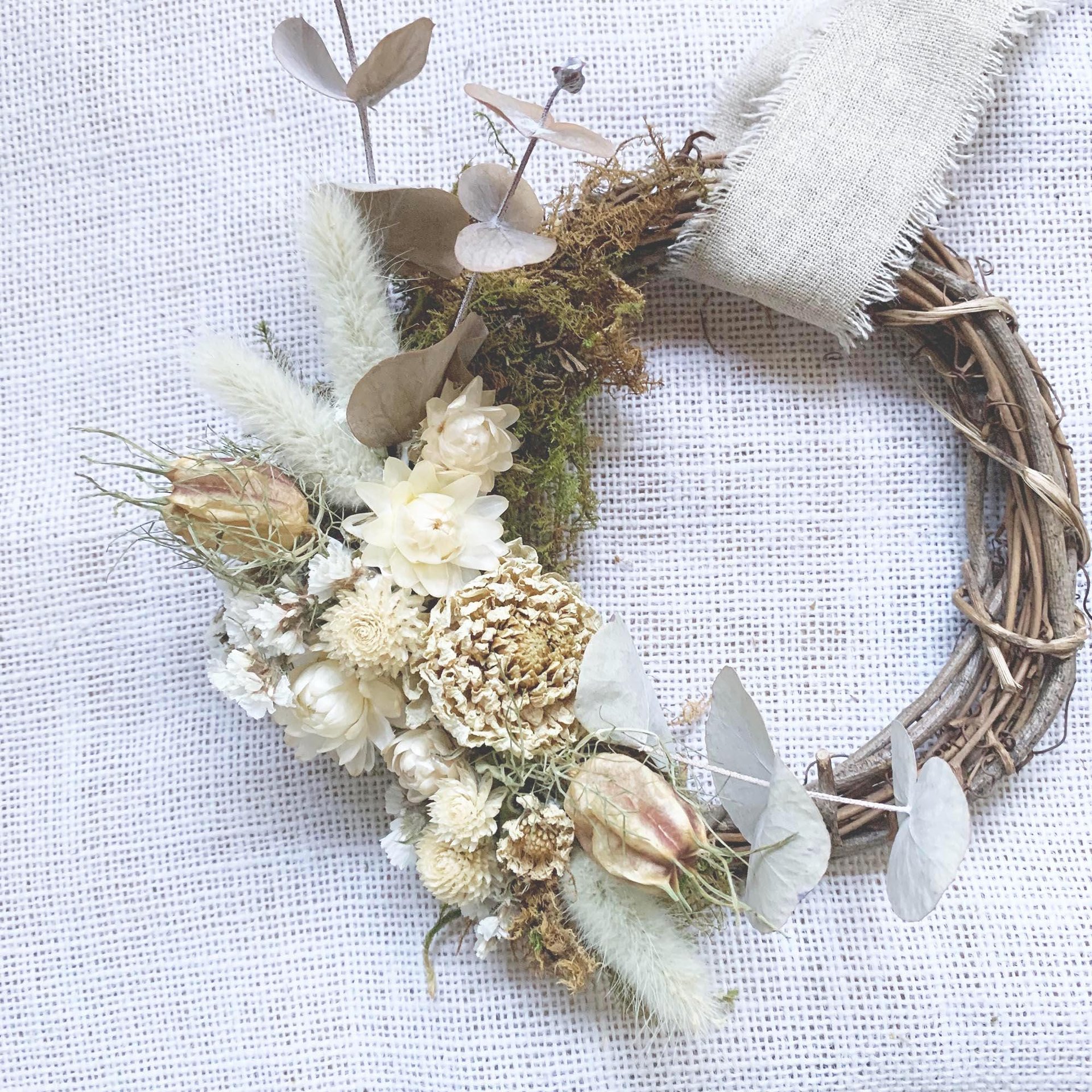 White Christmas Dried Flower Wreath Kit, DIY Holiday Wreath, Winter Craft Kit, Farm Grown Flowers