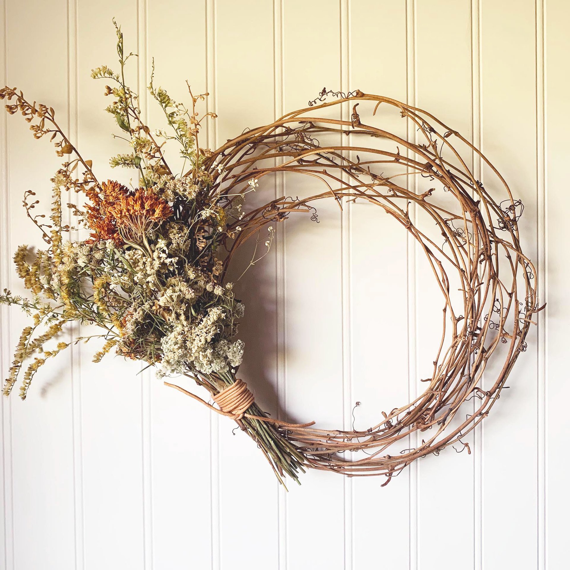 DIY Native Wildflower Wreath Kit | Asymmetrical Grapevine Wreath | Dried Flower Craft Kit | Natural Home Decor