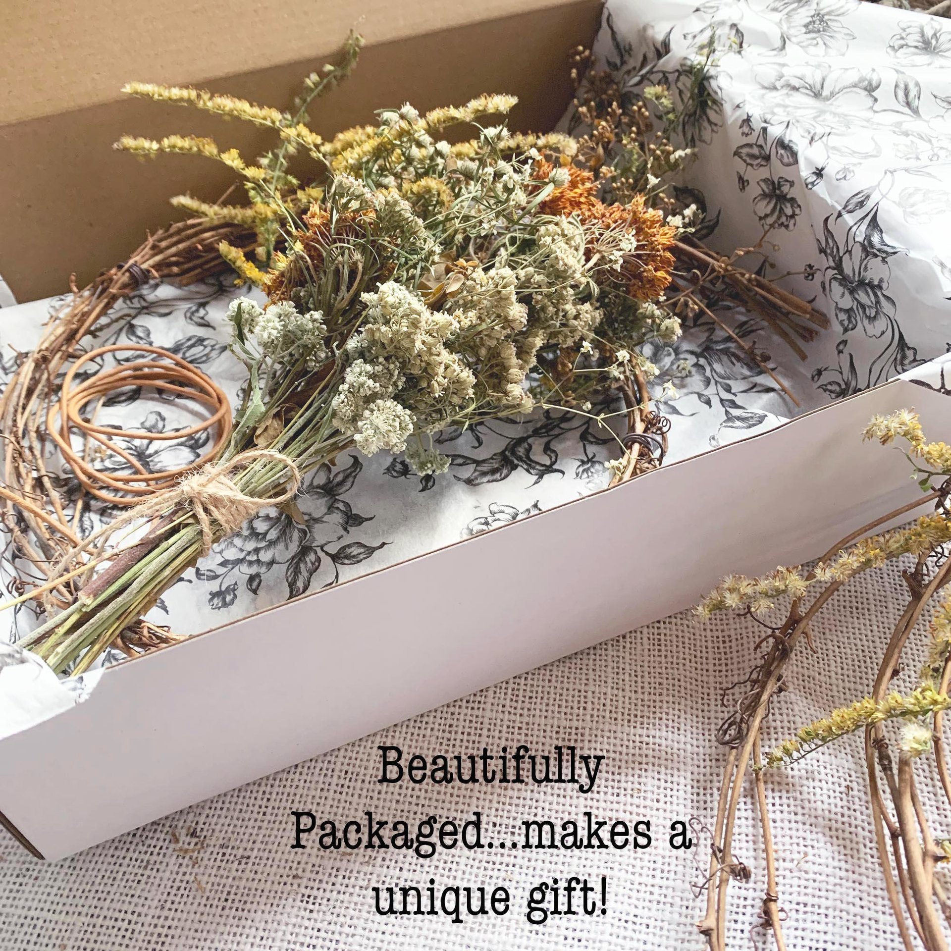 DIY Native Wildflower Wreath Kit | Asymmetrical Grapevine Wreath | Dried Flower Craft Kit | Natural Home Decor