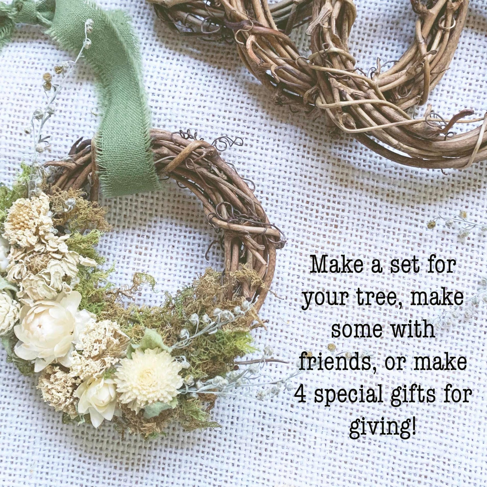 White Christmas Dried Flower Ornament Kit | DIY Natural Craft from Farm Grown Flowers | Set of 4