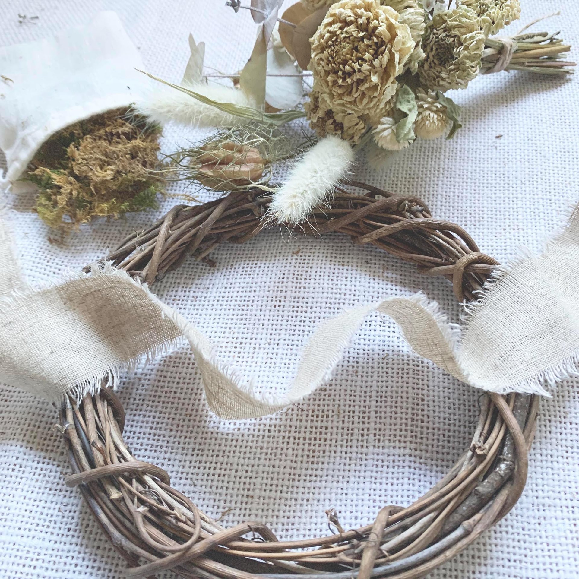 White Christmas Dried Flower Wreath Kit, DIY Holiday Wreath, Winter Craft Kit, Farm Grown Flowers