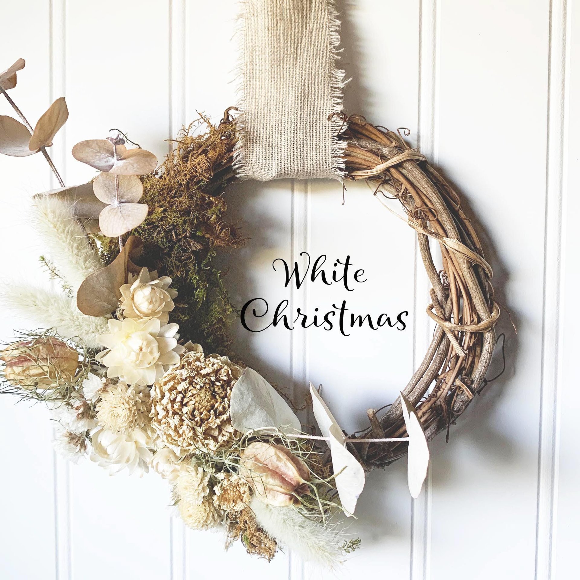 White Christmas Dried Flower Wreath Kit, DIY Holiday Wreath, Winter Craft Kit, Farm Grown Flowers