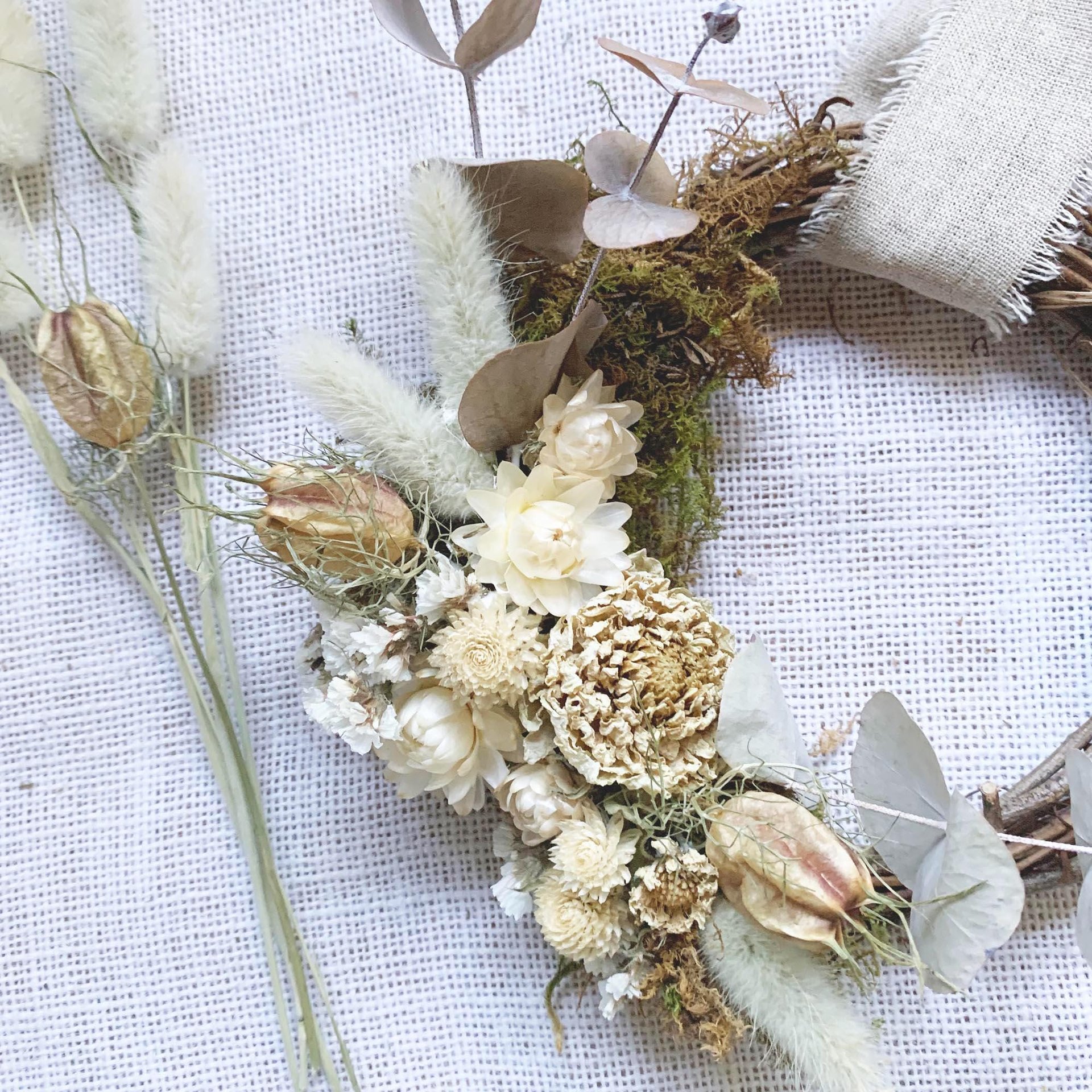 White Christmas Dried Flower Wreath Kit, DIY Holiday Wreath, Winter Craft Kit, Farm Grown Flowers