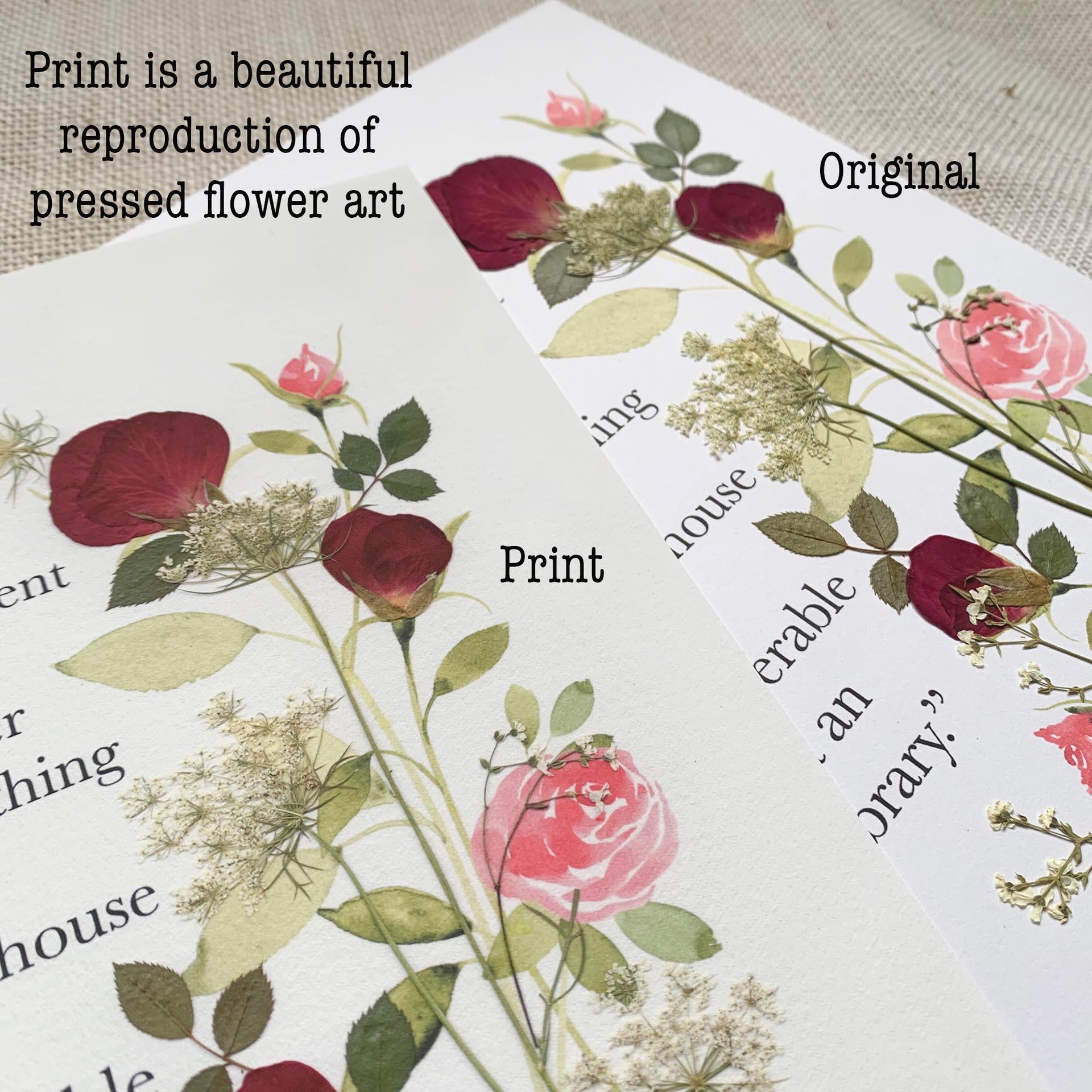 Jane Austen Quote Print, Pride and Prejudice Wall Art, Book Lover Gift, Literary Art Print, Pressed Rose Botanical Decor
