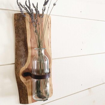 Rustic Farmhouse Wall Sconce: Live Edge Cedar Wall Vase for Dried Flower Decor