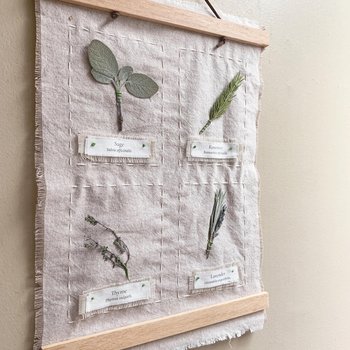 DIY Botanical Herbarium Wall Hanging – Slow Stitching Embroidery Kit with Pressed Herbs, Linen Wall Decor Craft