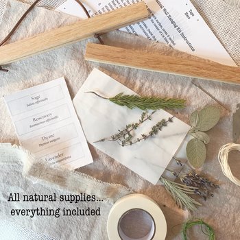DIY Botanical Herbarium Wall Hanging – Slow Stitching Embroidery Kit with Pressed Herbs, Linen Wall Decor Craft