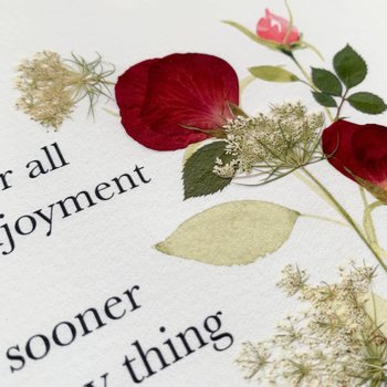 Jane Austen Quote Print, Pride and Prejudice Wall Art, Book Lover Gift, Literary Art Print, Pressed Rose Botanical Decor