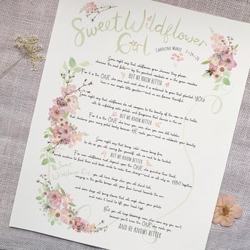Personalized Girl Nursery Art, Sweet Wildflower Girl Poem Print, Custom Name & Birth Date, Floral Nursery Decor, 11x14 Wall Art
